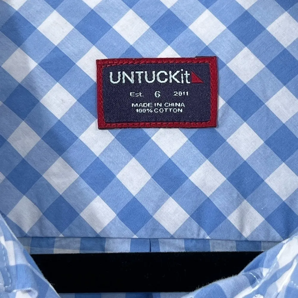 Untuckit Women’s Aria Gingham Check Button Up Top | Blue/White | 6 Blue - Image 7