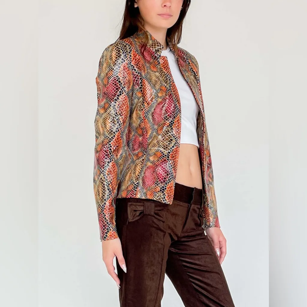 Vintage Cache Snakeskin Zip Front Jacket Size 8 - Image 10