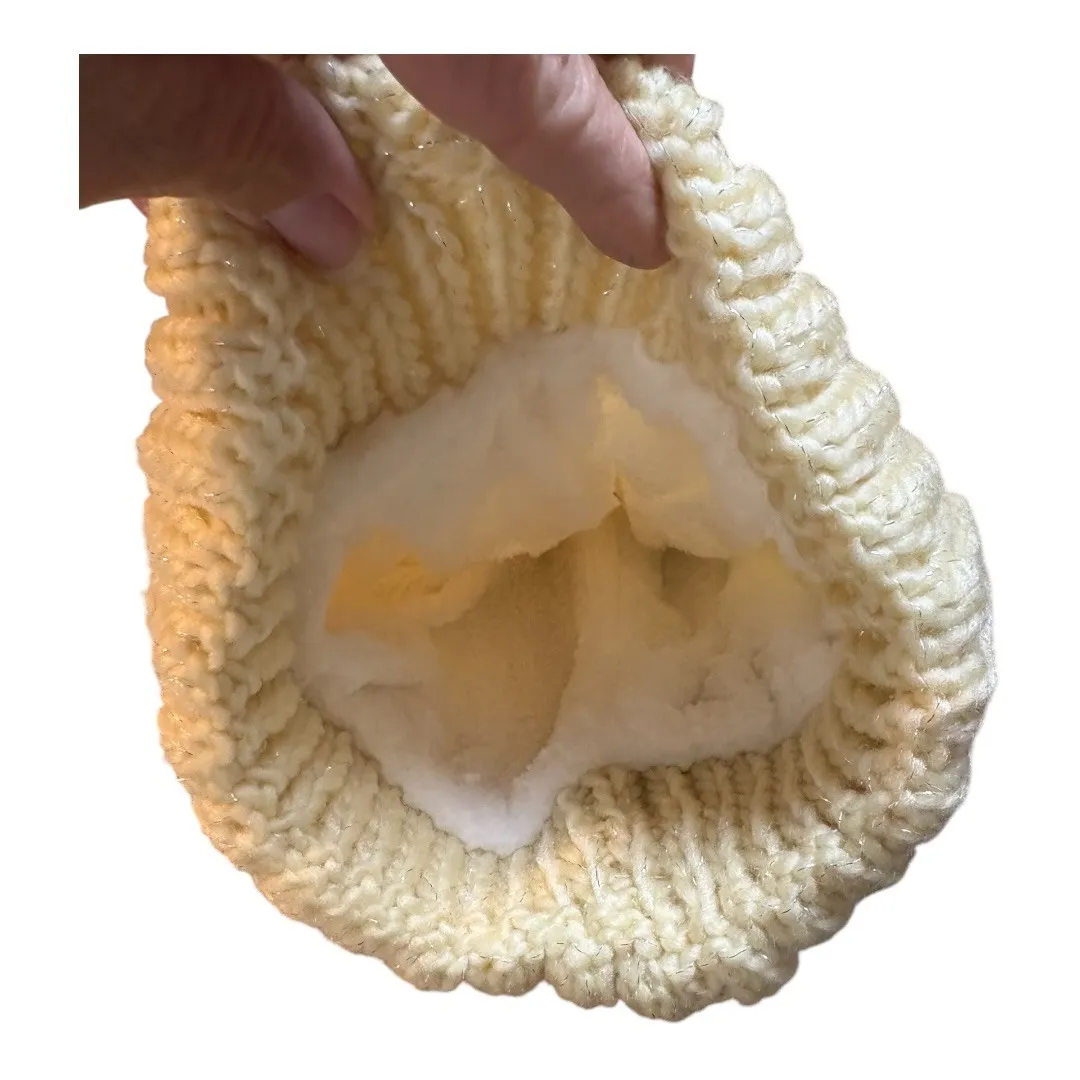 Cozy Cream Knit Beanie Pom Hat & Faux Fur Lined Neck Warmer Set‎ Winter Warm New White - Image 7