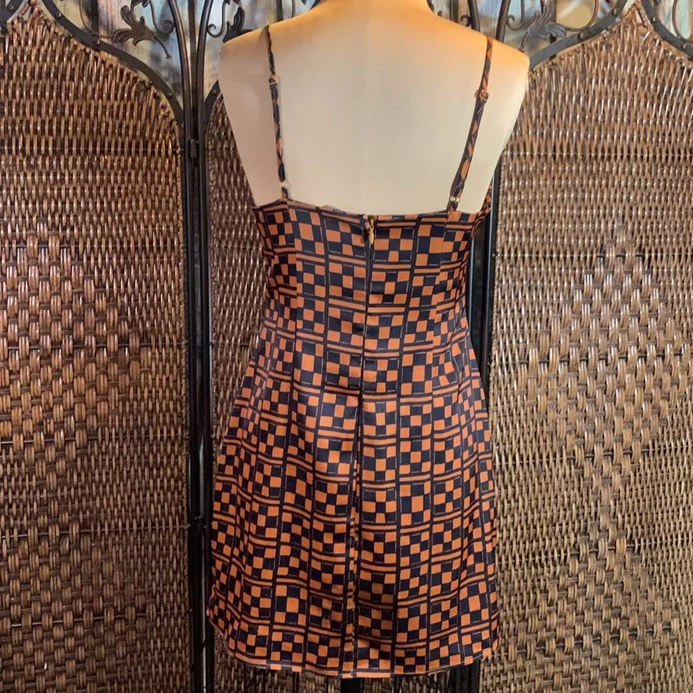Urban Outfitters Rust Checked Silky Dress Size M - Image 3