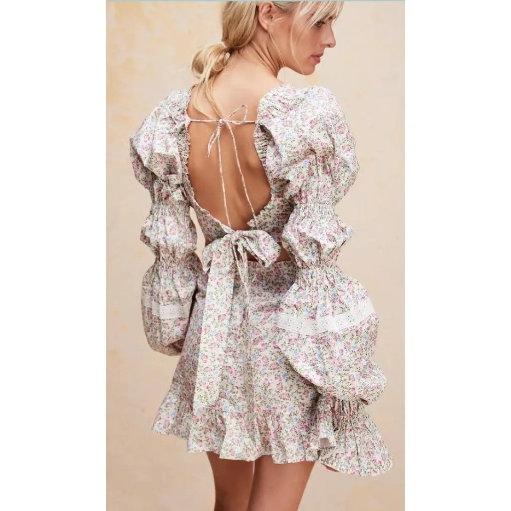 For Love & Lemons Lucca Mini Dress in Ivory X-Small New Womens Floral - Image 11