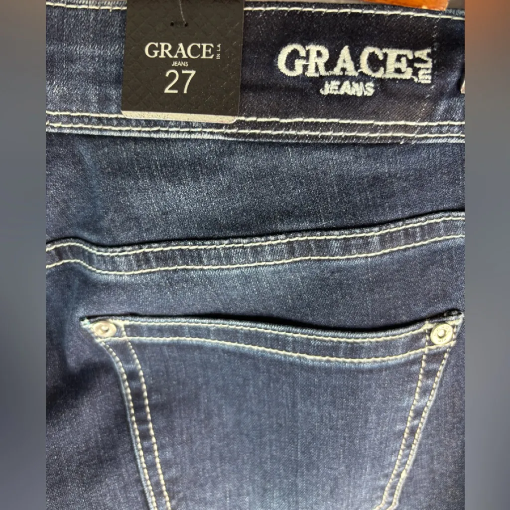 Grace in LA 27 Boho Indigo Embroidered Boot Leg Jeans - Image 8