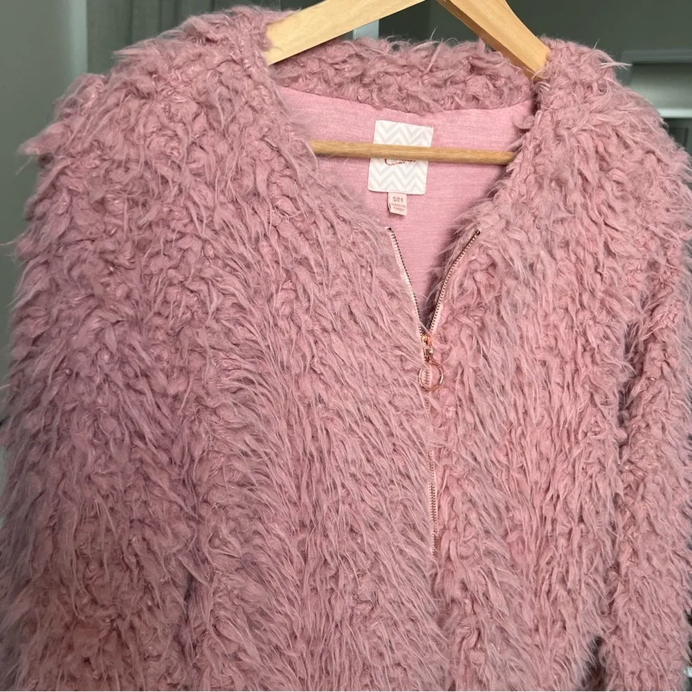 Candies Pink Fluffy Cropped Full Zip Retro Jacket Furry Shag Coat Size S - Image 5