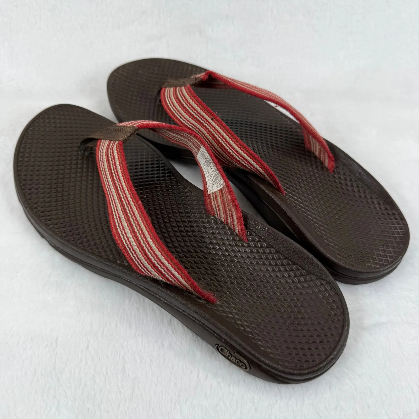 Chaco Women's Flip Flops Sandals‎ Brown Red Striped Size 9 W Summer Casual - Image 9