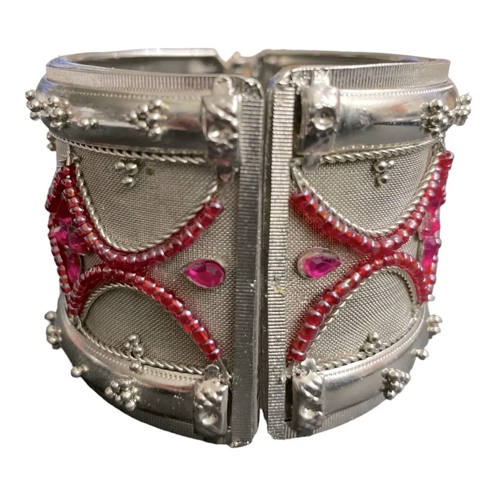 Vintage Kuchi
Afghan/ Indian Bracelet beaded, rhinestone, crystal Pink - Image 5