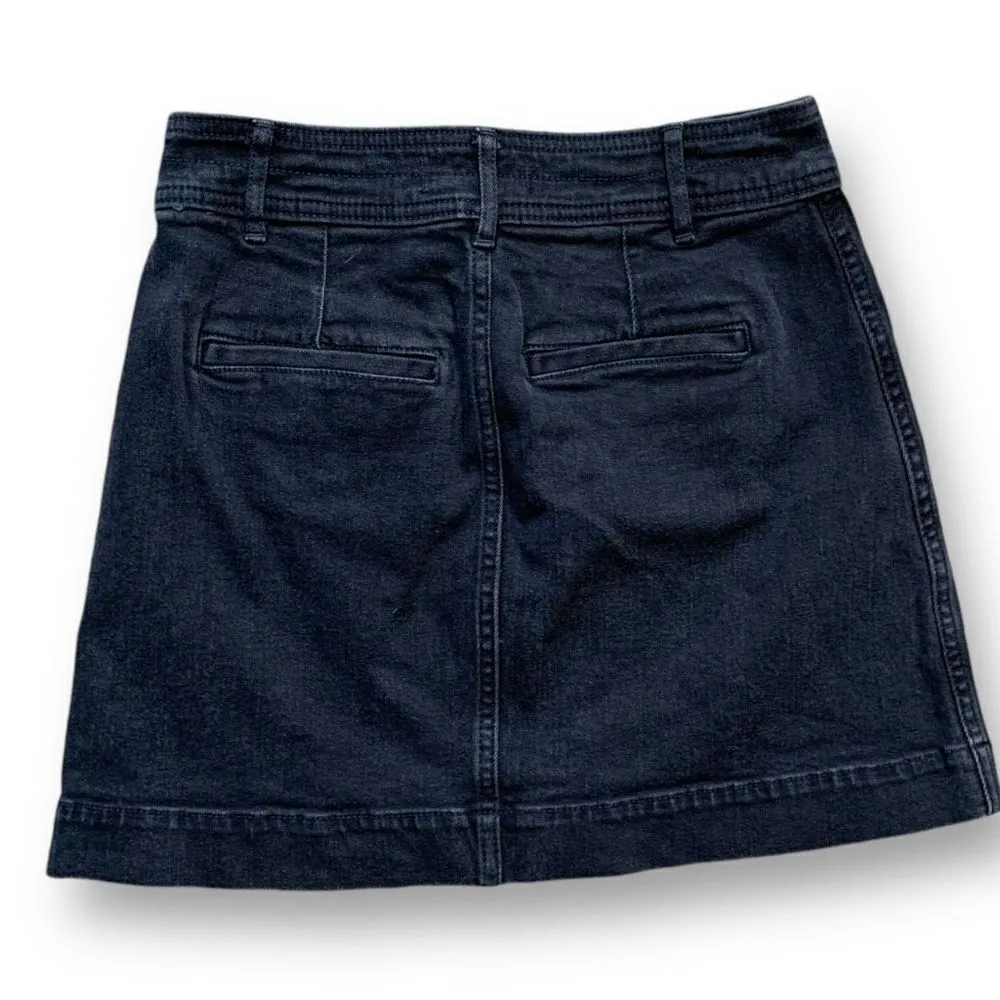 Madewell Stretch Denim A-Line Skirt Micro Mini Retro Style Black Patch Pockets - Image 4