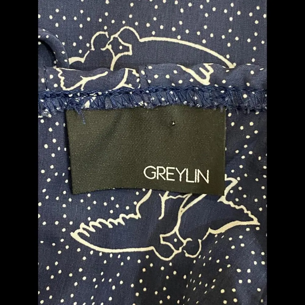 Greylin Navy Blue Bird Print Sleeveless Skort Romper Dress Small - Image 7