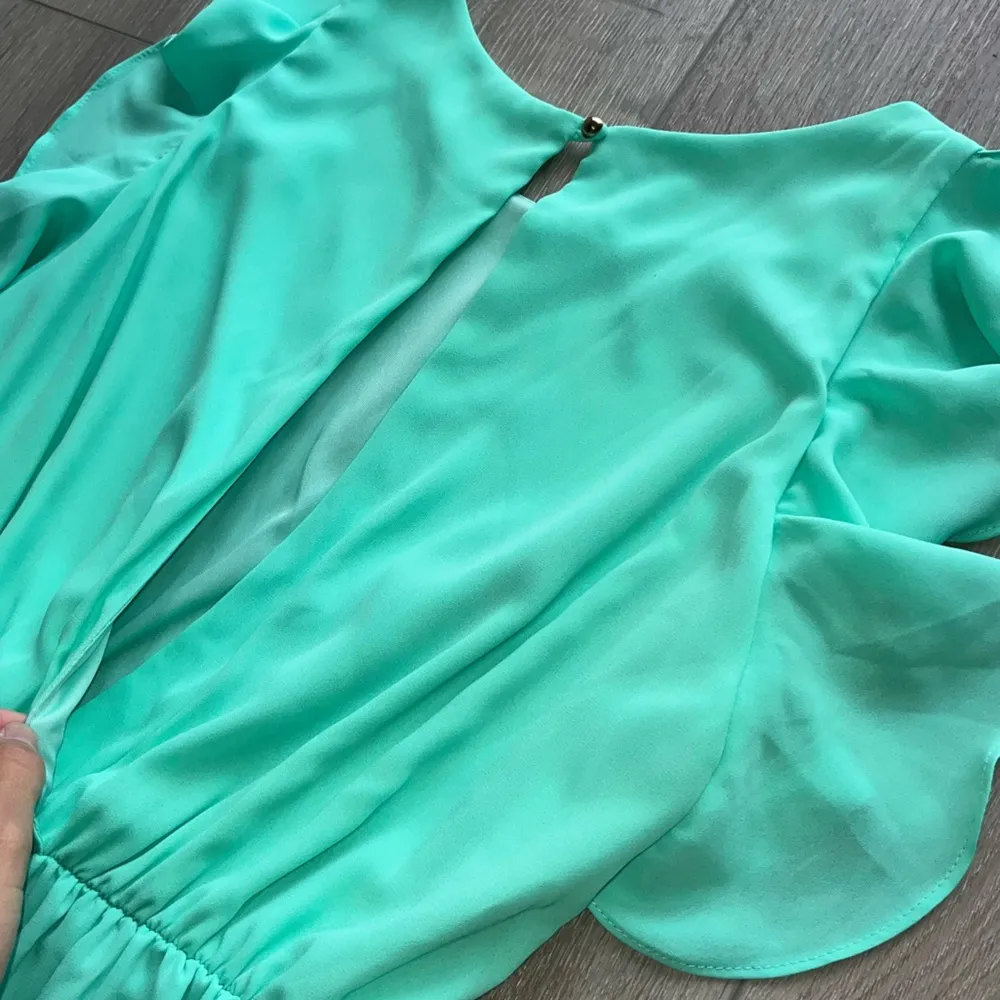 Everly NWT jumpsuit chiffon cropped open back mint green medium - Image 2