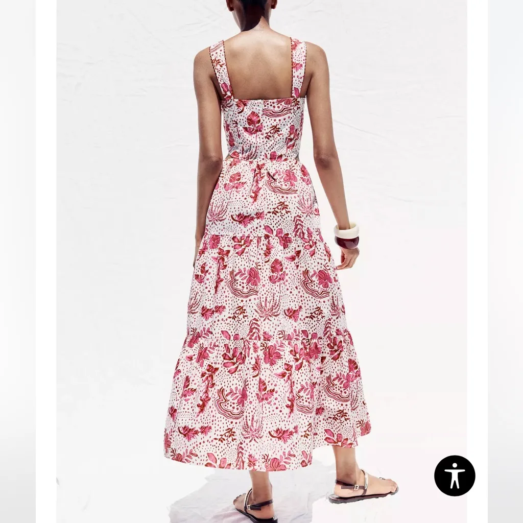 ZARA NEW WOMAN STRAPPY FLORAL PRINTED CUT OUT MIDI DRESS PINK WHITE 3969/221/046 - Image 4