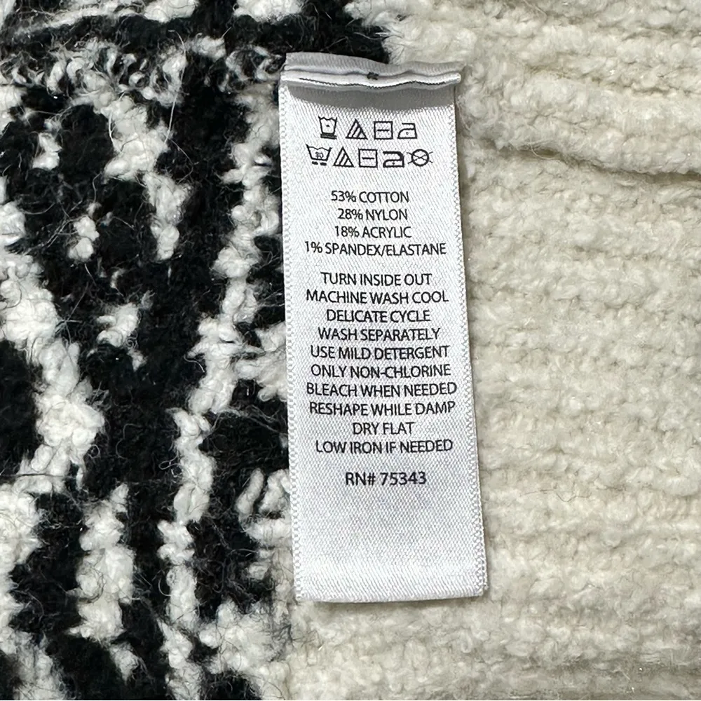 Joie Women’s XL White Black Aztec Intarsia Longline Open Front Sweater Cardigan - Image 6