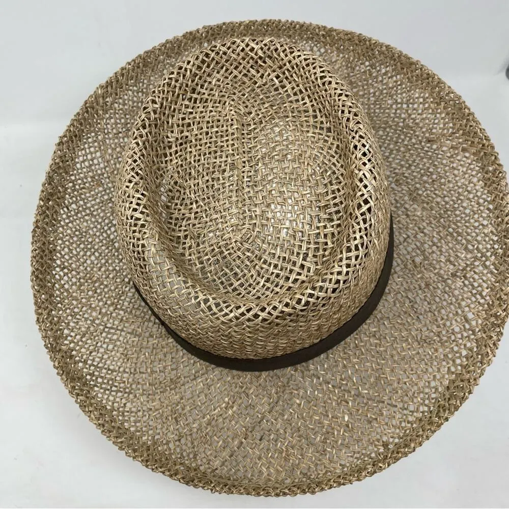 Vintage Henschel Hat Co Lightweight Sheer Classic Straw Boater Bow Sun Hat L Tan - Image 6
