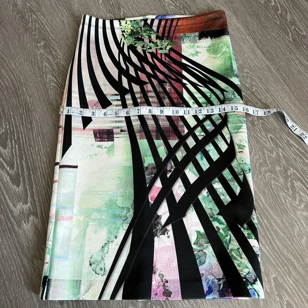 Pencil Skirt Medium Midi Colorful Abstract Print Stretchy Pull On - Image 7