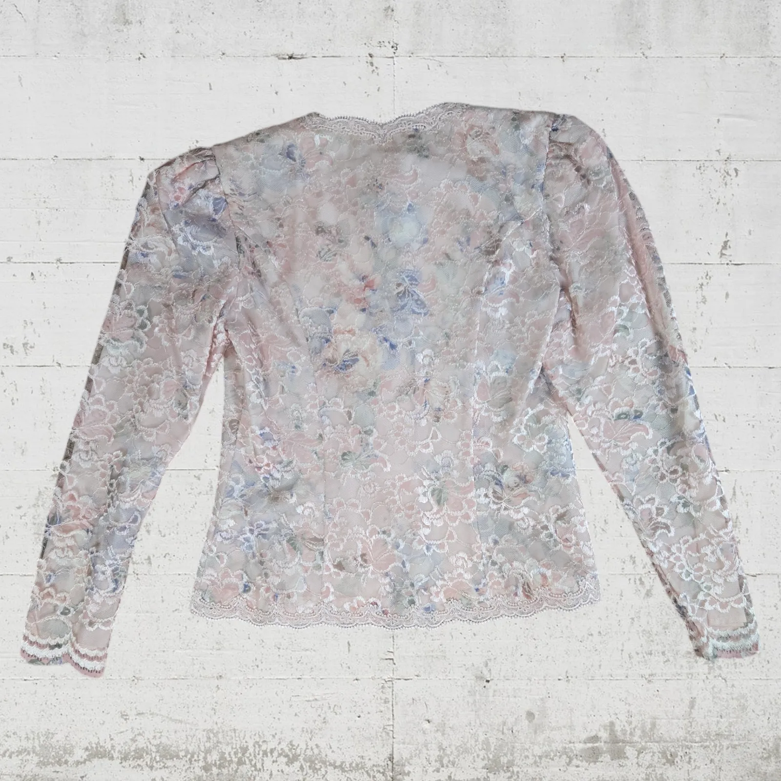 80s Vintage Pastel Pink Floral Lace Embellished Romantic Blazer Jacket Size 8 - Image 10