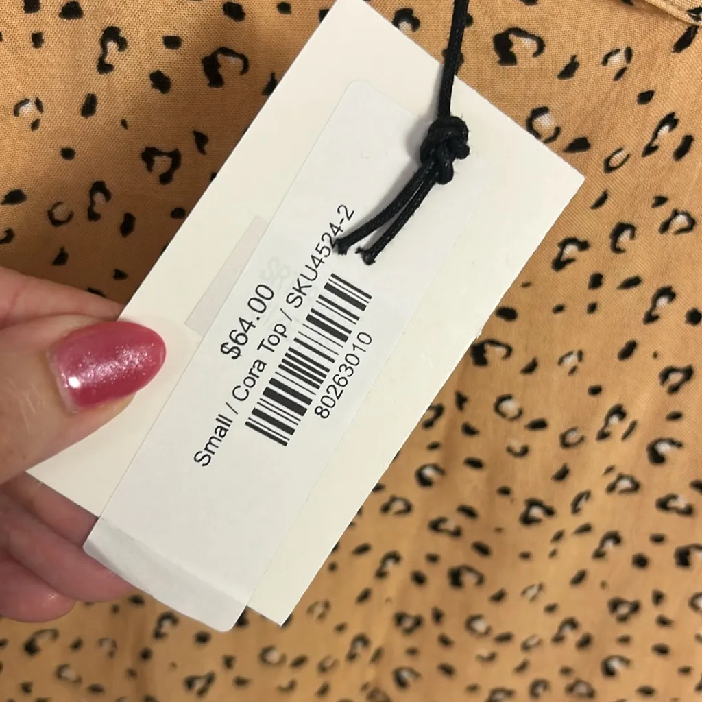 THML New mob wife leopard print ruffle sleeve Cora top size Small old money - Image 5