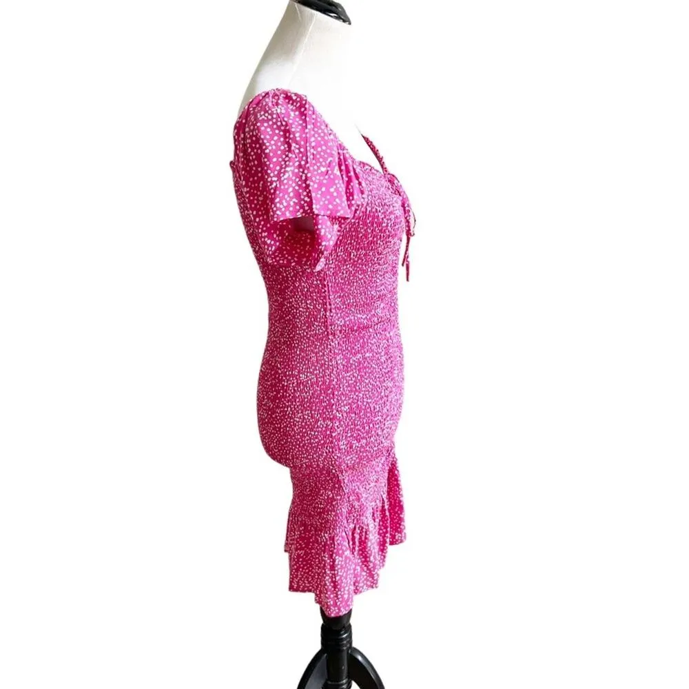 Japna Polka Dot Hot Pink Stretch Mini Dress Size Small Ruched Barbie - Image 4