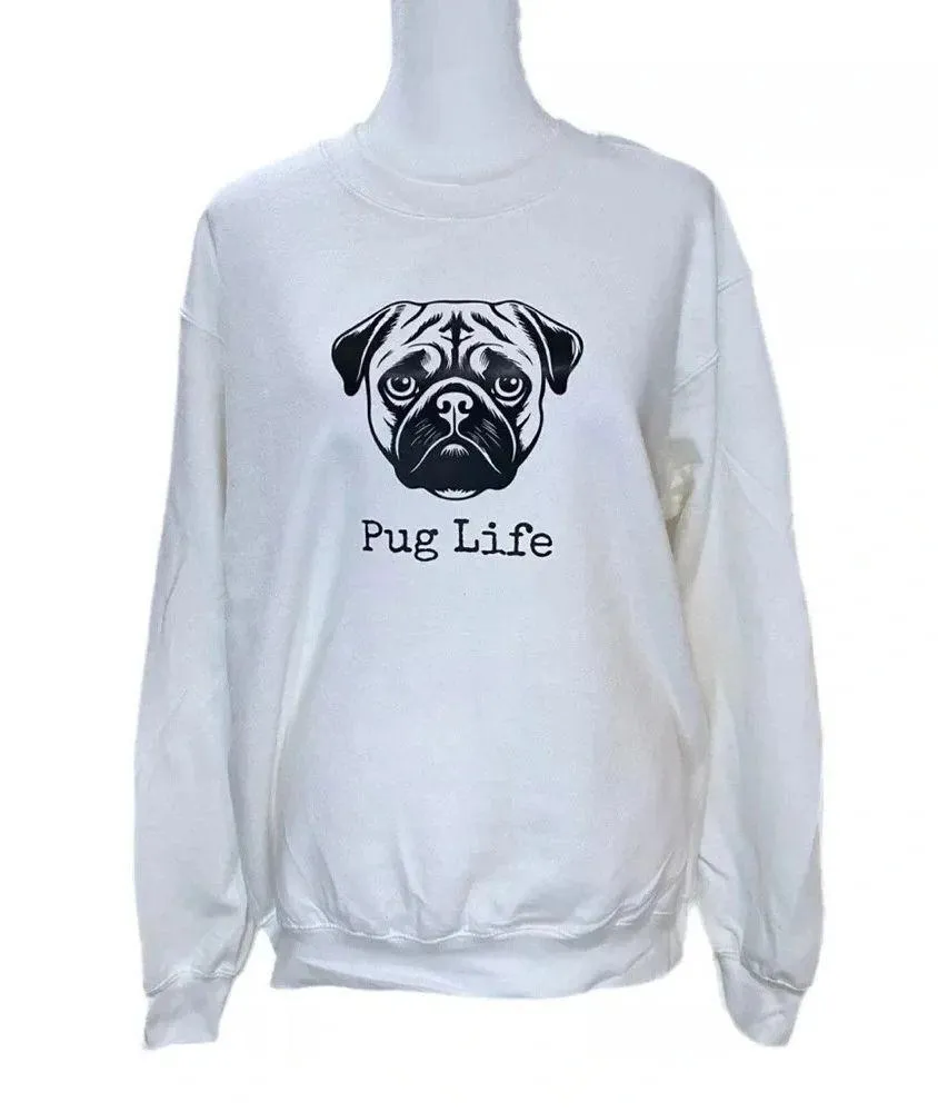 Pug Life Dog Funny Fleece Oversized Sweatshirt Pull Over Crew Neck - Image 2