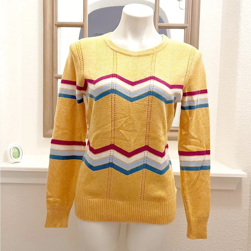 Jessica Simpson Crewneck Sweater Cora Printed Knit Pullover, Yellow Multi Size L - Image 4