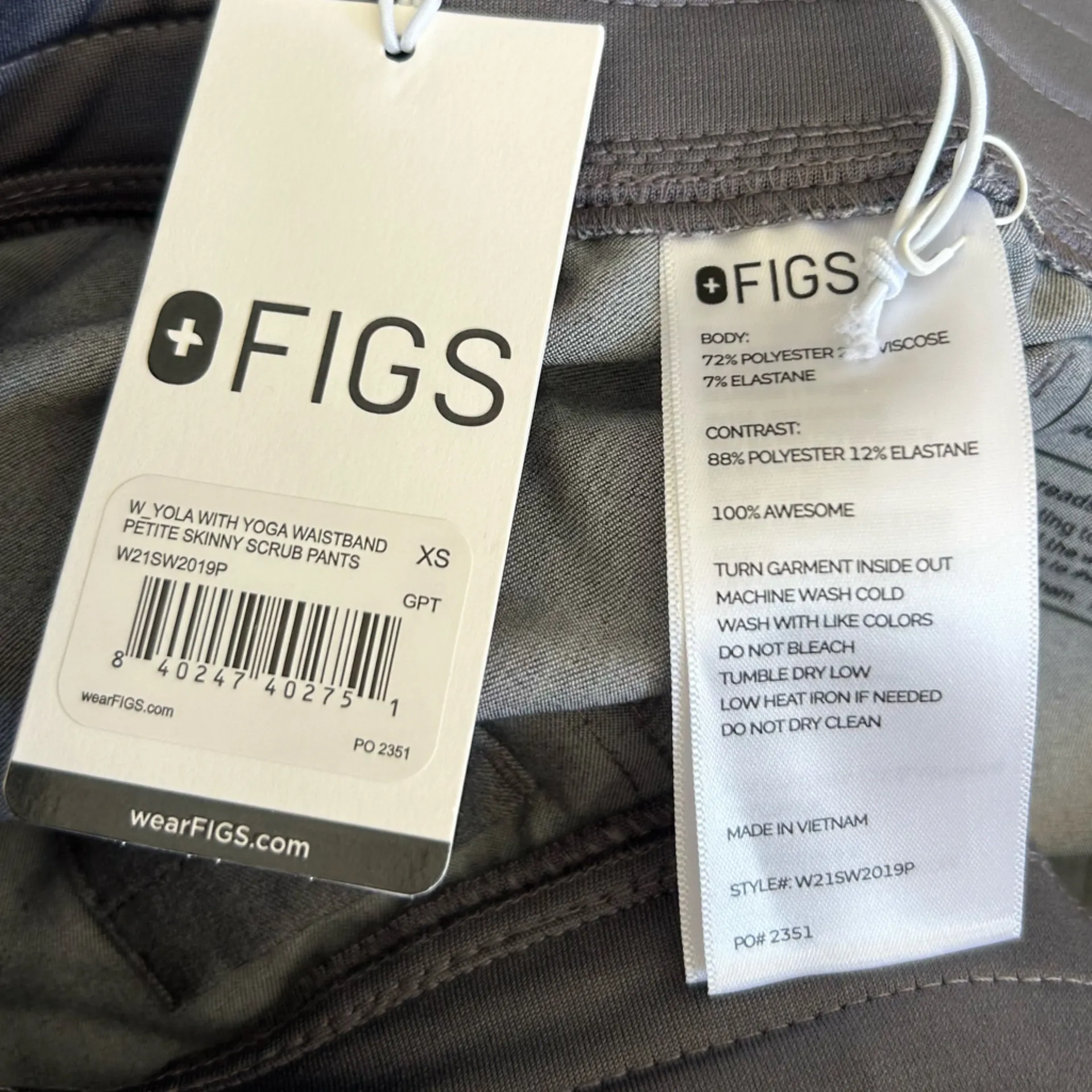 NWT Figs Gray Yola W/ Yoga Waistband Petite Skinny Scrub Pants Size XSP - Image 5