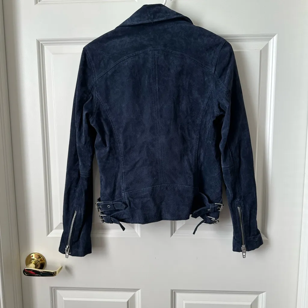 Blanknyc Suede Leather Moto Biker Jacket Size Small Blue Leather Full Zip - Image 9