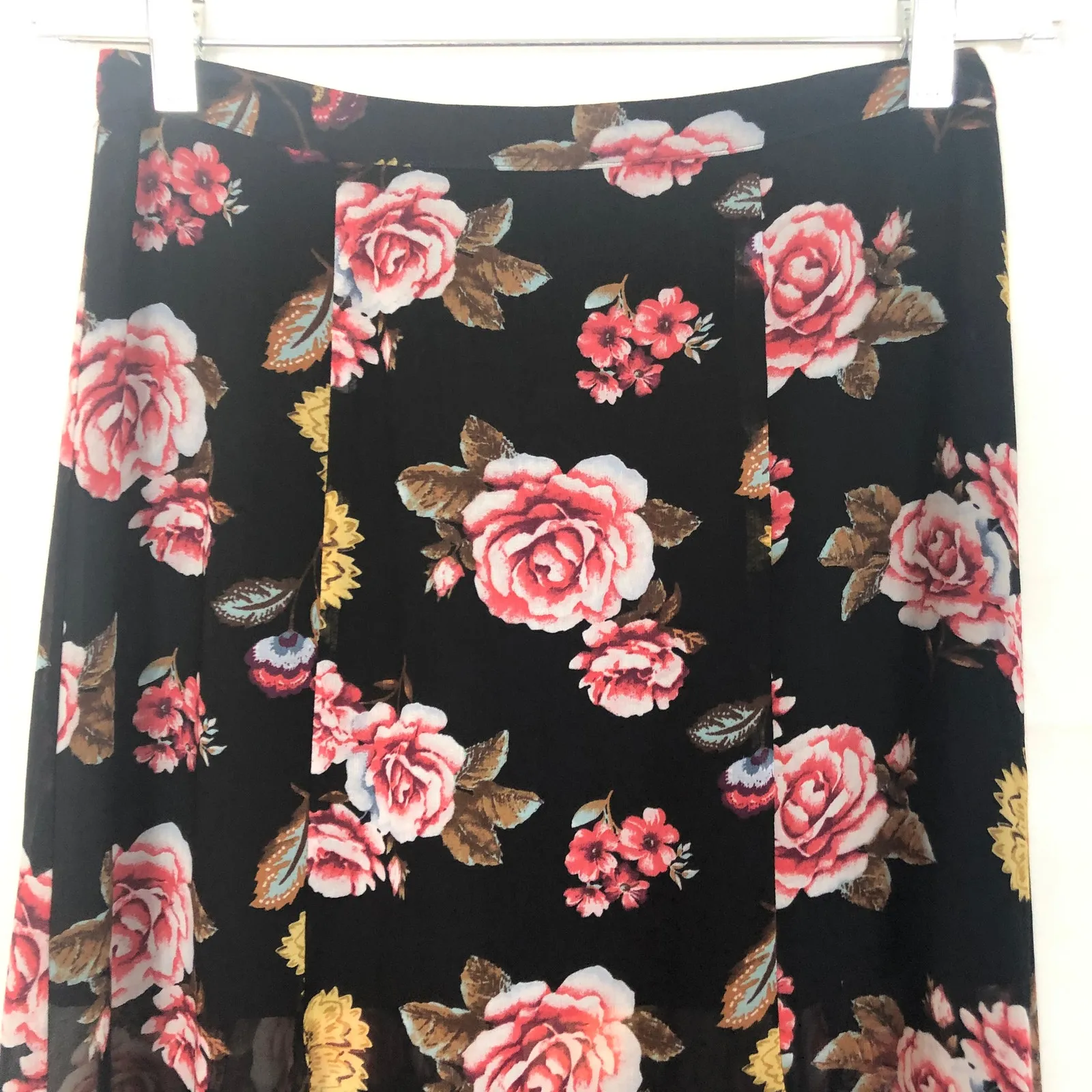 Dark Floral Maxi Skirt Chiffon Front Slits Romantic Coquette Dark Fairy Event Black - Image 3