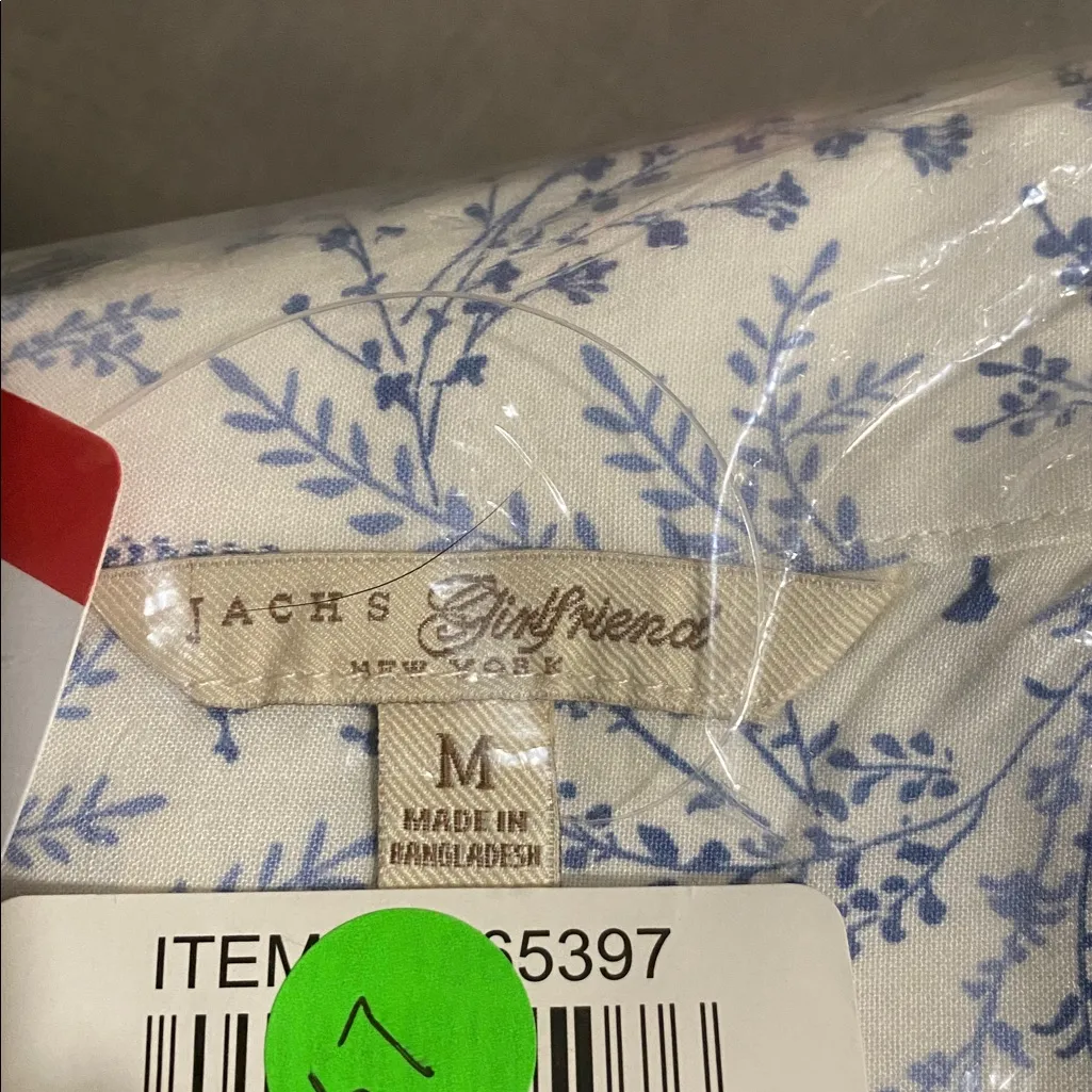 Jachs NWT 🎁 Girlfriend Women's Blue White Floral Button Front Blouse - Image 8
