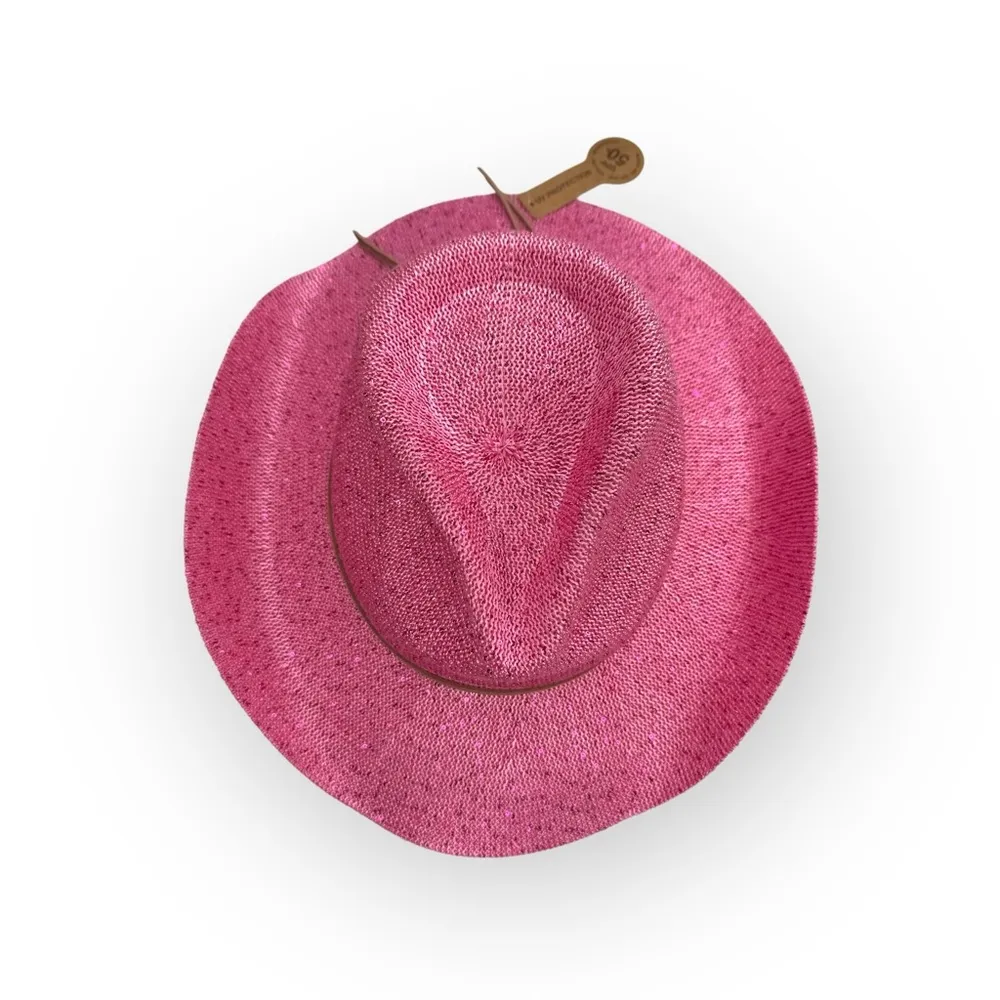 new Anthropologie [by C.C.] 𒀭 Sparkle Straw Cowboy Hat 𒀭 Medium Pink 𒀭UPF 50+ - Image 10