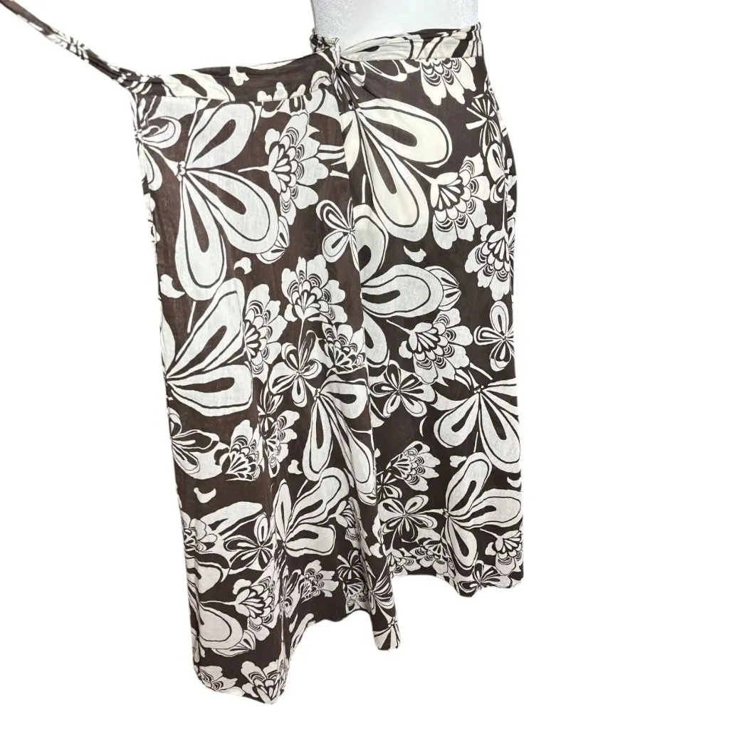 Guess Floral Skirt Womens Sz S Pencil Wrap Skirt 100% Cotton White Brown Fresh Black - Image 3