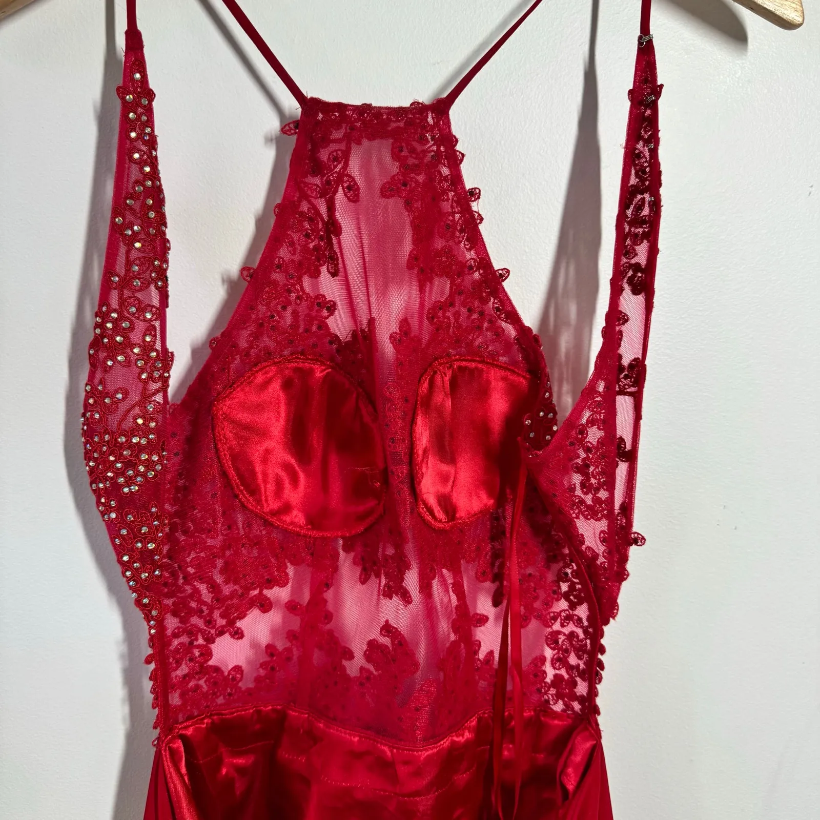Blondie Nites Bling Formal Maxi Gown Dress Y2K Juniors 3 Red Prom Romantic Glam - Image 5