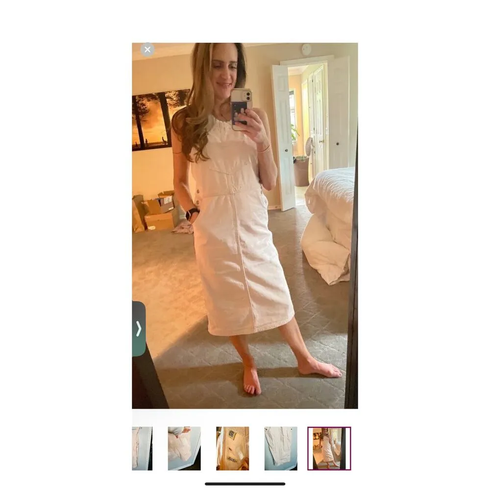 Levi's Beige Light Pink Square Neck 100% Cotton Hendrix Denim Dress Size Medium - Image 10