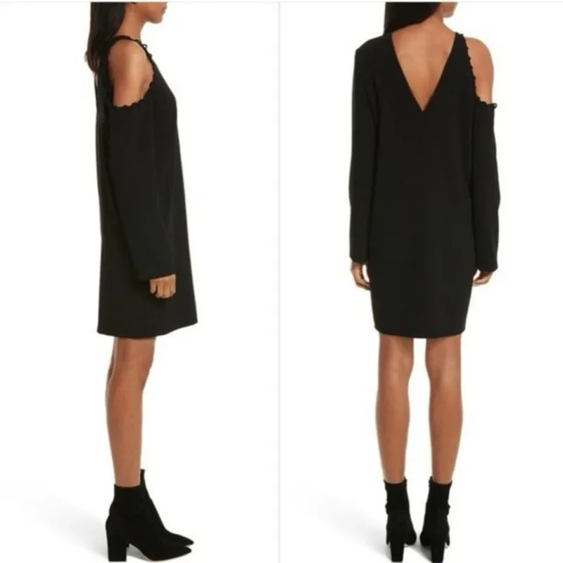 IRO  Size 42 US 10 Breen Shift Mini Dress Lace Up Open Shoulder Black - Image 2