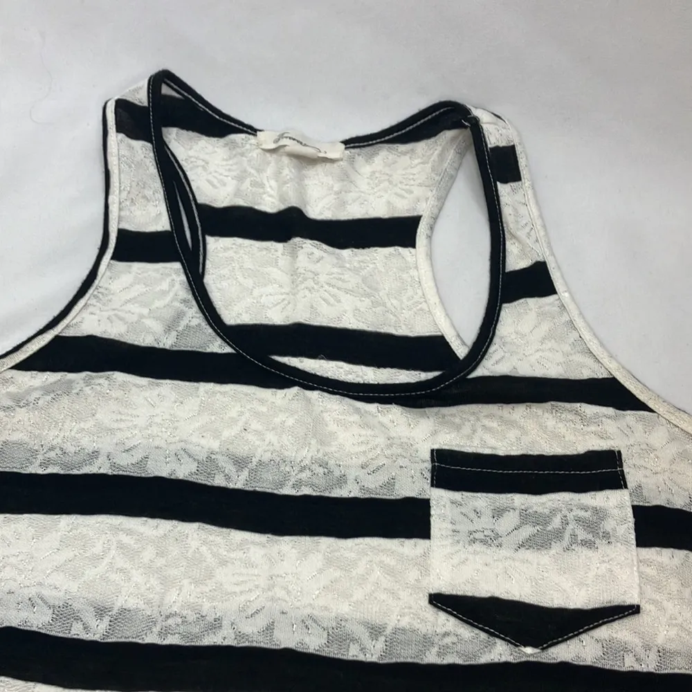 Vintage Forever 21 black and white stripes floral print lace tank top small - Image 2