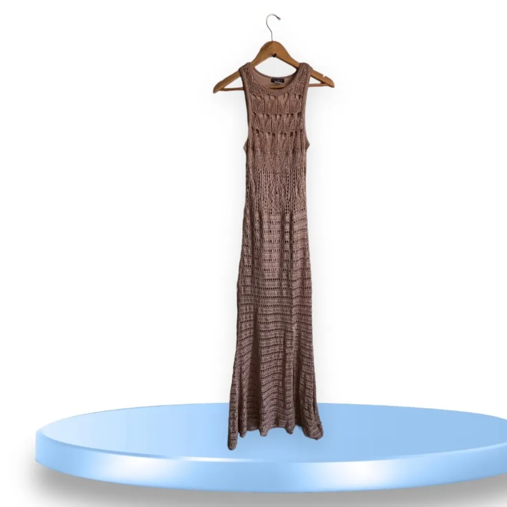 Venus Loose Gold Knitting Lined Maxi Vacation Dress -Beach cruise Size M crochet - Image 5