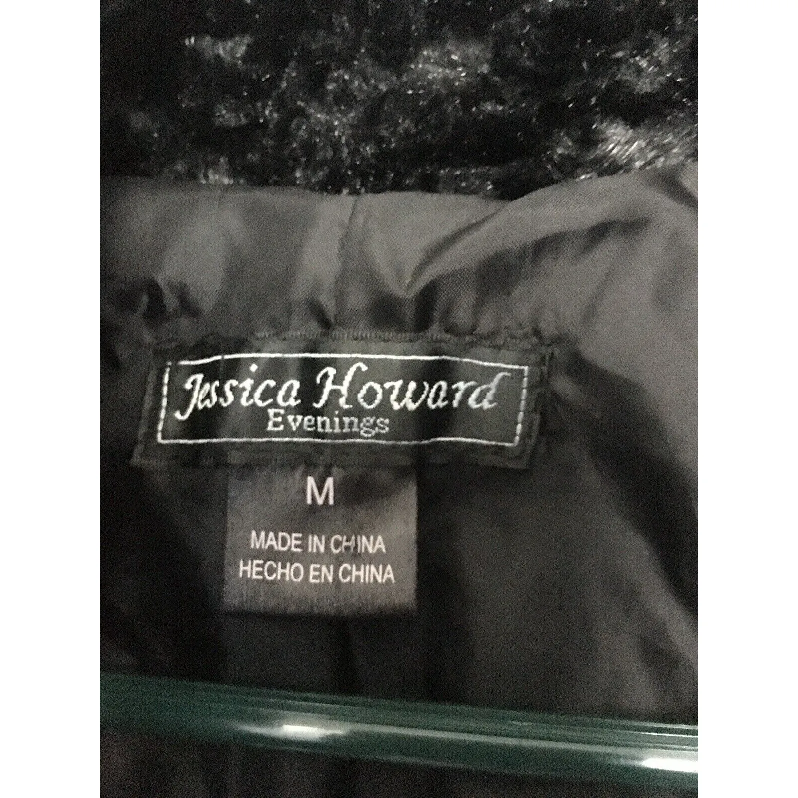 Jessica Howard Women's Juniors Black Evening Cover Wrap Cropped Faux Fur Size M - Image 2