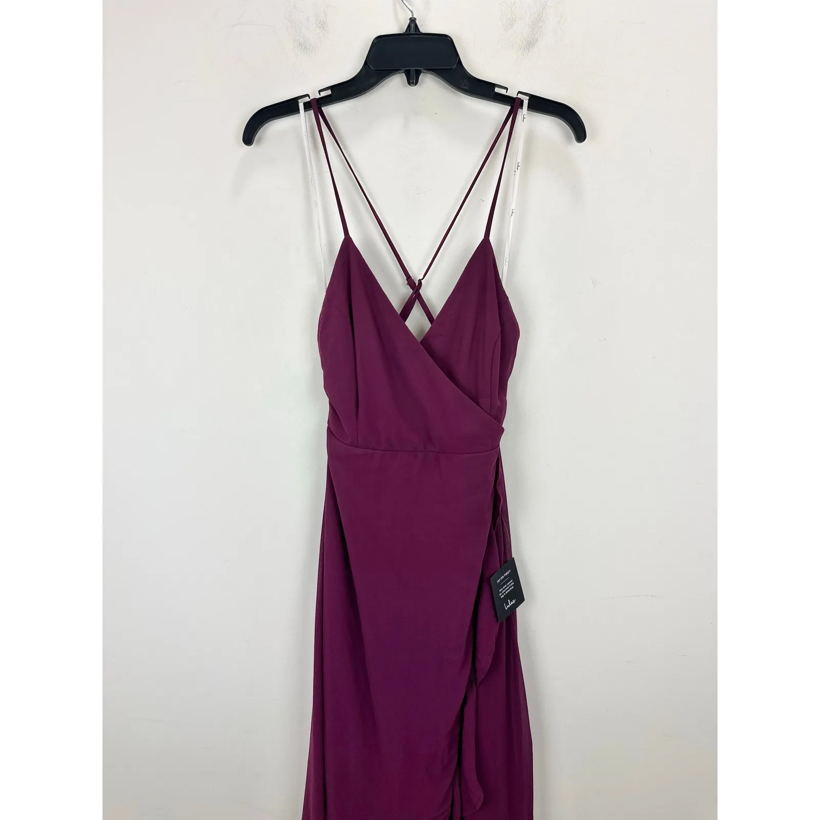 Lulus In Love Forever Plum Lace Up High Low Maxi Dress Ruffle Formal Large NWT - Image 7