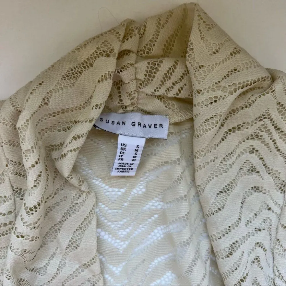Susan Graver Eyelet ivory Hi Low Cardigan Size Small - Image 2