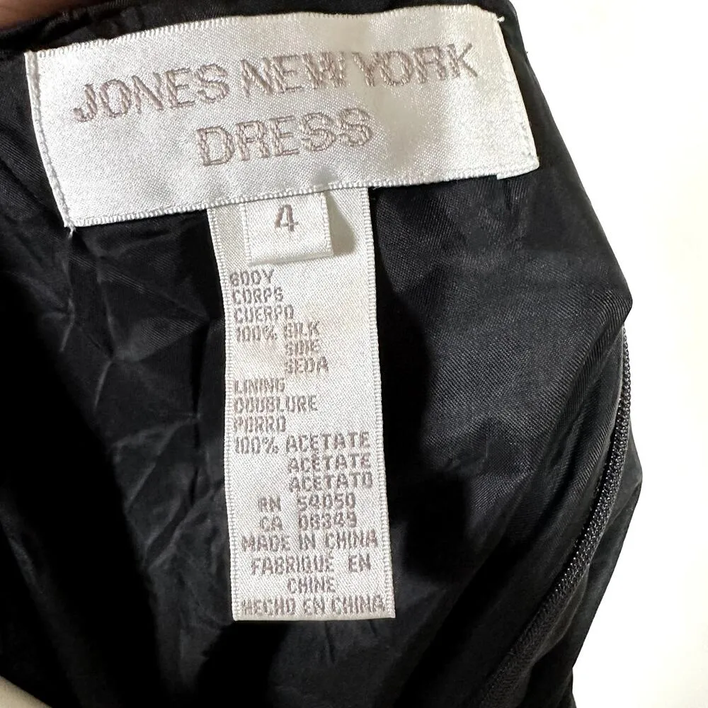 Jones New York Sheath Maxi Dress Side Knot Tie Bateau Neck 100% Silk Black 4 - Image 3