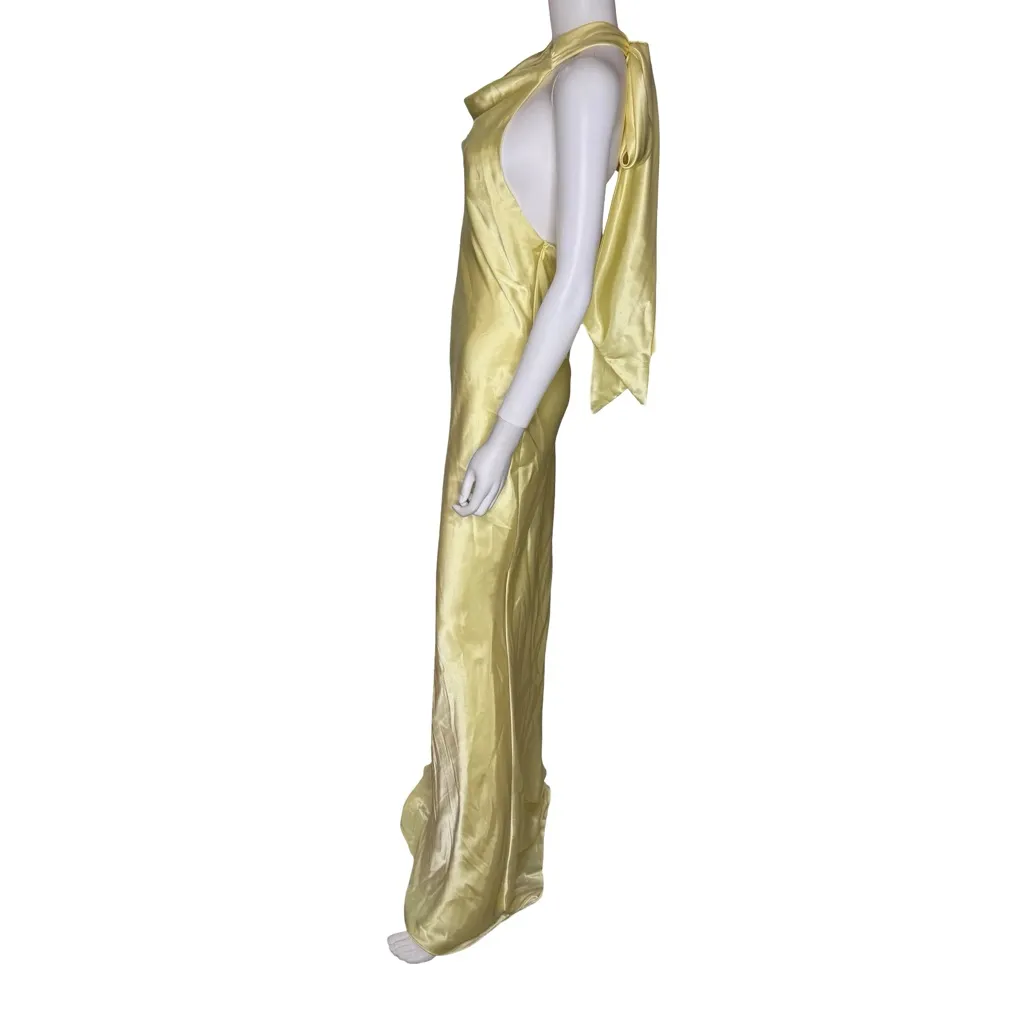 Aqua Formal Women's Yellow Charmeuse Halter Neck Long Dress Sz 8 - Image 4