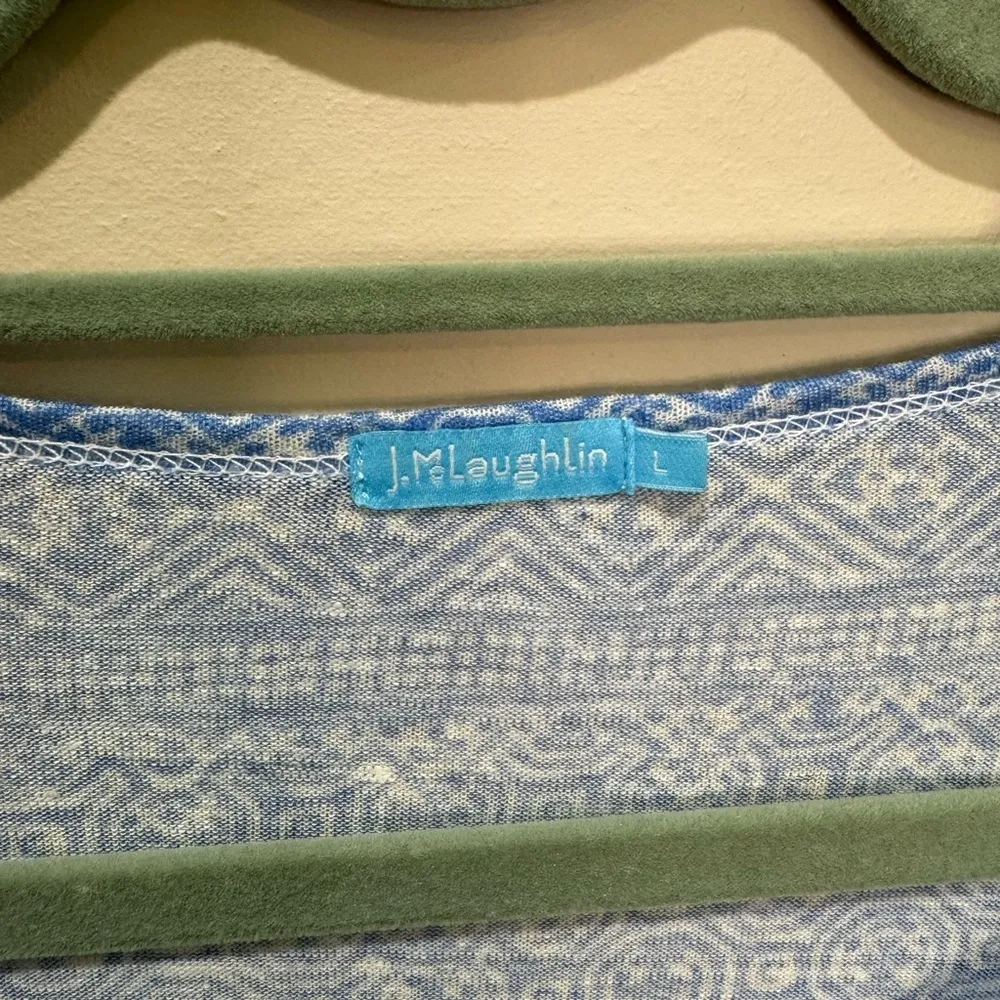 J. McLaughlin Blue Print Lightweight Linen Top‎ Sz Large - Image 4