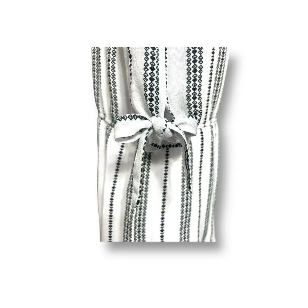 J Gee M Off Shoulder Striped Dress White Black Rayon Tie Sleeve Boho Midi Coasta Size M - Image 4