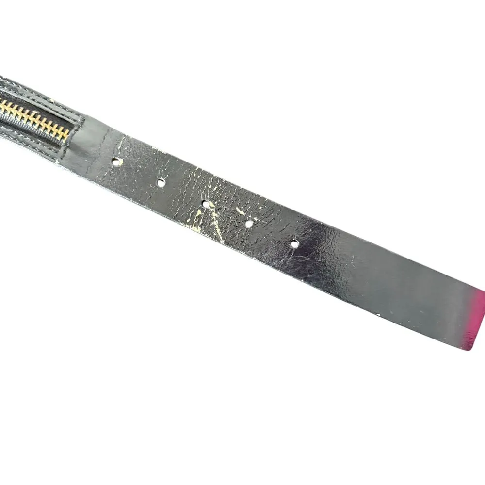 Michael Kors Black Leather Belt Gold Buckle Zipper Detail‎ Women Size L FLAW - Image 9