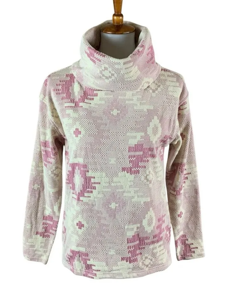 Burton Pink Aztec Cowl Neck Pullover XS Cozy Organic Cotton Blend Sweater - Image 1