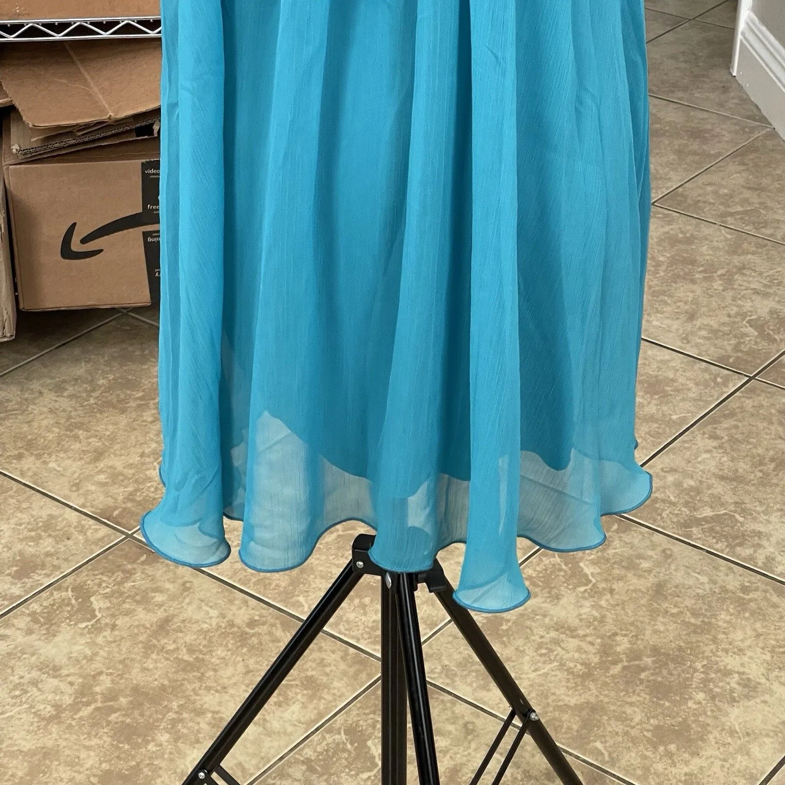 Express Womens Dress XS Chiffon Sequin Beaded Teal Blue Mini Shift Y2k 90s Retro - Image 9