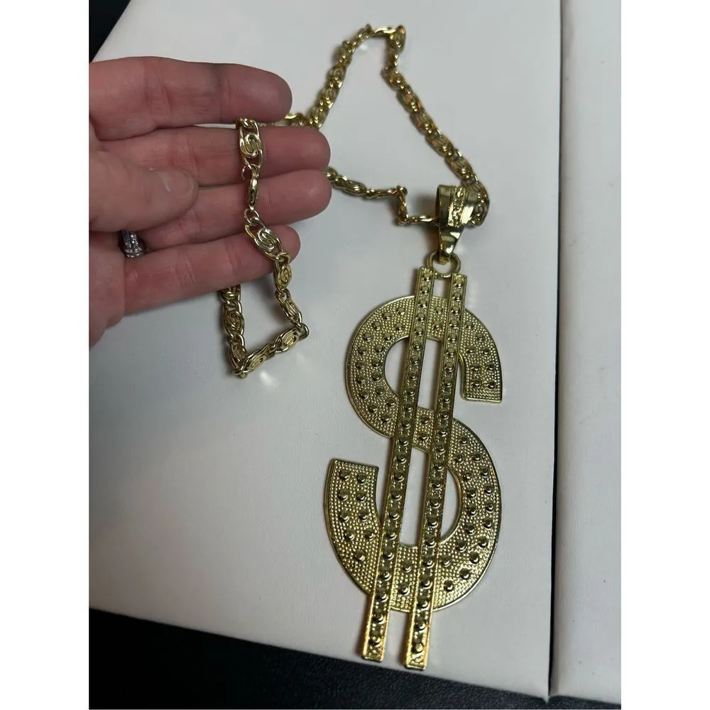 CHUNKY LARGE DOLLAR SIGN PENDANT S CHAIN HIP HOP / COSPLAY NECKLACE Gold - Image 8