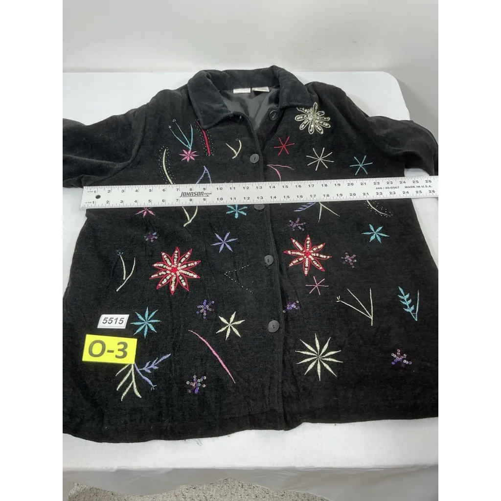 Womans White Stag Button Down Festive Blazer XL 16-18 Black Lined Sequin Accents - Image 5
