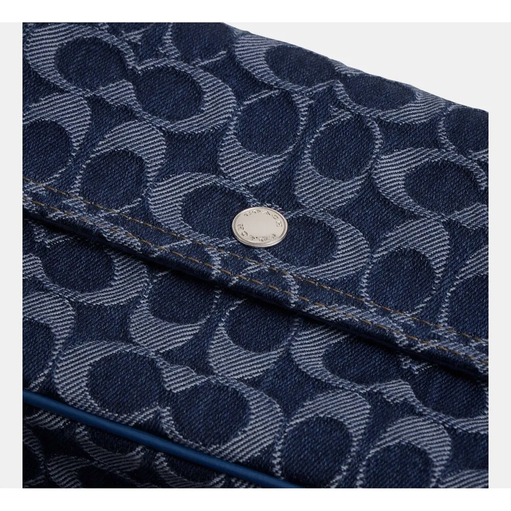 Coach Brook Flap Chain Bag in Signature Denim & Leather Silver/Deep Blue NWT - Image 9