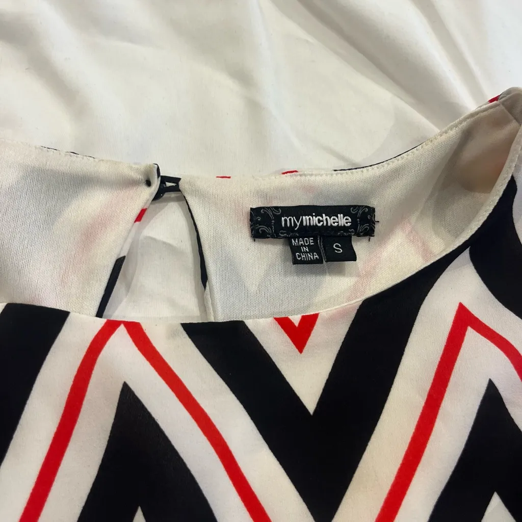 My Michelle Black and Red Chevron Long Sleeve Dress - Image 2