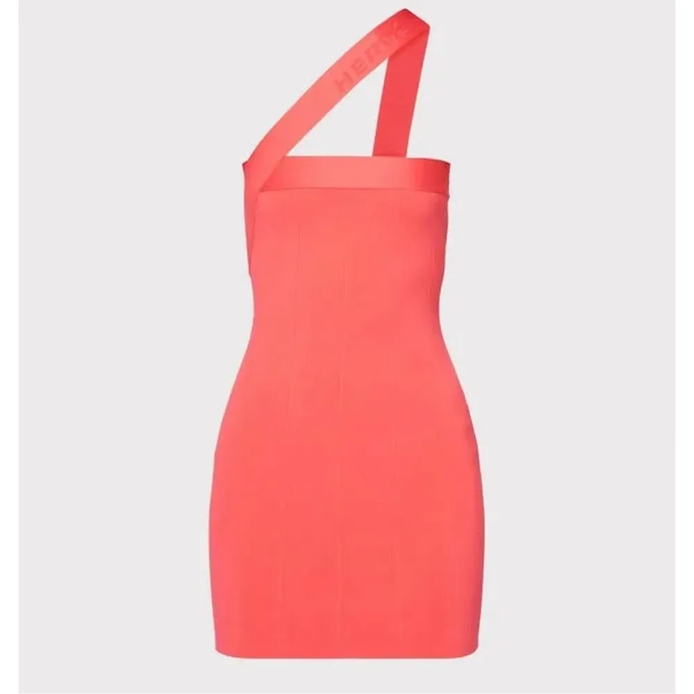 herve leger bandage asymmetrical strap CORAL RED mini dress size L - Image 2