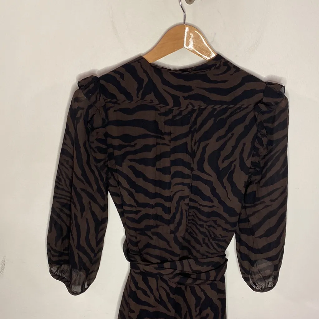 BA&SH Selena Asymmetric Ruffled Zebra-print Georgette Wrap Maxi Dress size 6 - Image 7