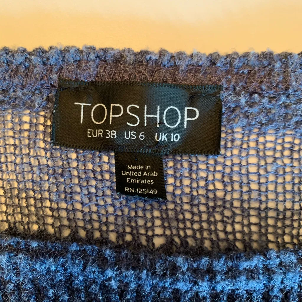 Topshop blue textured tone on tone striped crew neck 3/4 sleeve sweater Size 6 - Image 9
