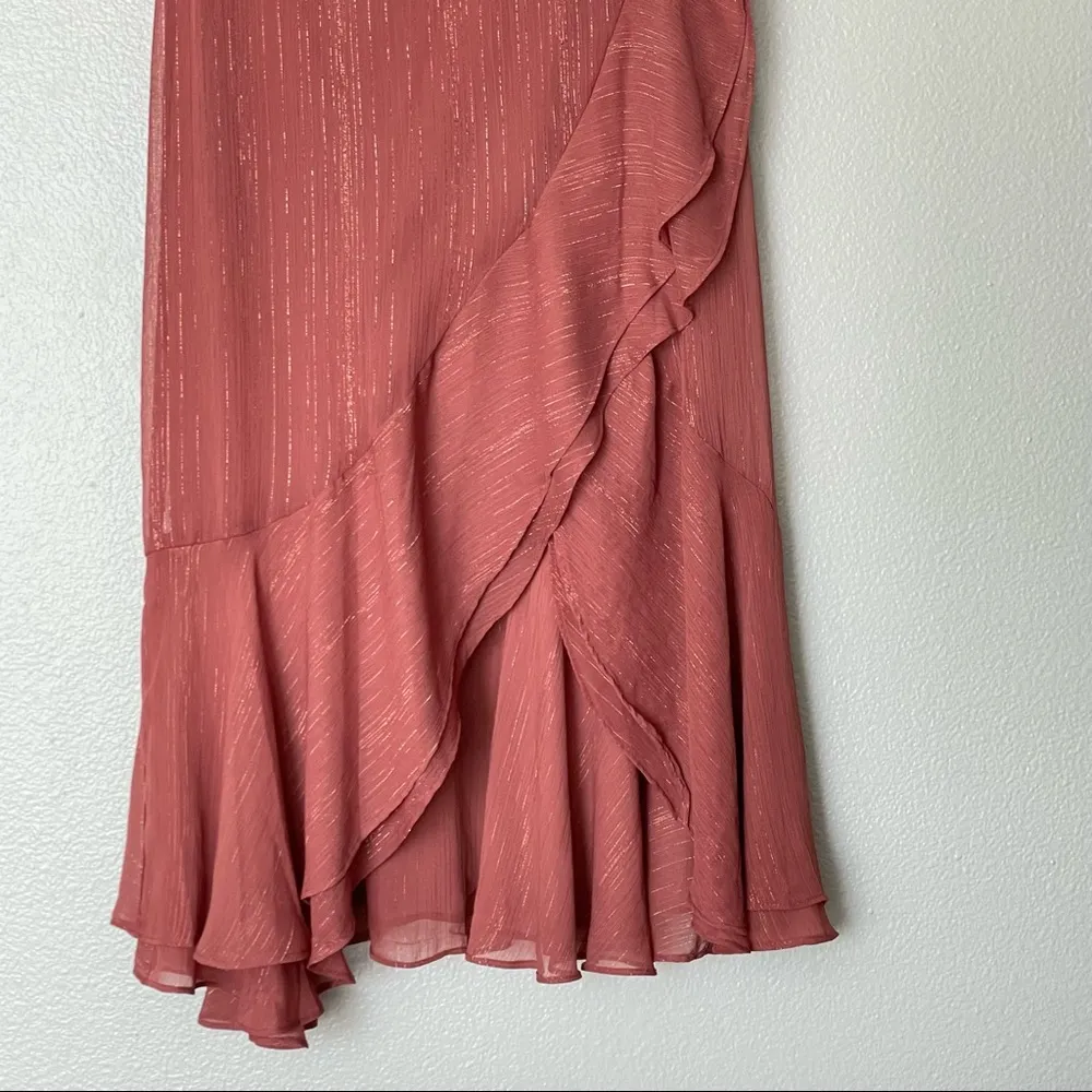 NWT WAYF Metallic Square Neck Puff Sleeve High-Low Open Back Faux Wrap Midi SM - Image 7